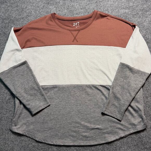 Maurices Tops - 24/7 by Maurices XXL Colorblock Striped Long Sleeve Top